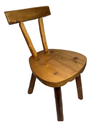 Handcrafted German Folk Pine Chair With Scalloped Seat, Mid-20th Century