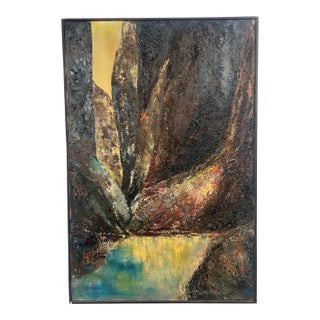 Alice Marcus " Landscape With Foil " Oil on Canvas Painting Framed, 1960's For Sale