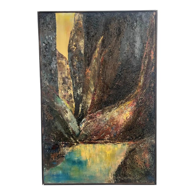 Alice Marcus " Landscape With Foil " Oil on Canvas Painting Framed, 1960's For Sale