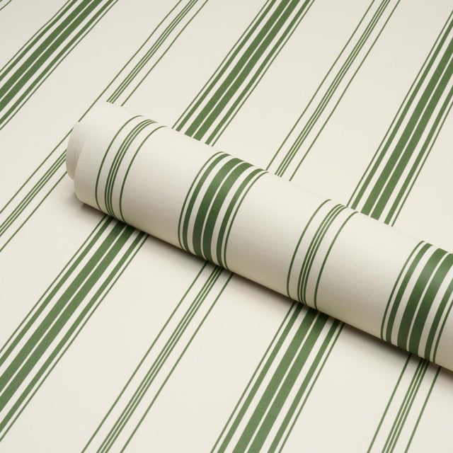 Schumacher Schumacher Coco Stripe Wallcovering In Green For Sale - Image 4 of 6