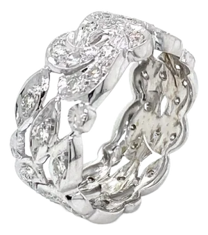 Platinum Diamond 10.5mm Wide Fancy Floral Band Ring Size 10