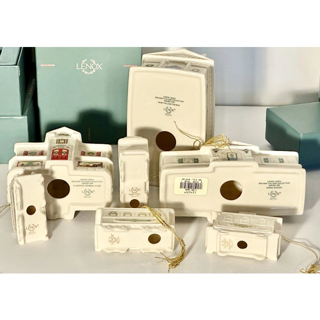 Cream Lenox Holiday Village Porcelain Buildings and Train Cars, Seven-Piece Set For Sale - Image 8 of 12