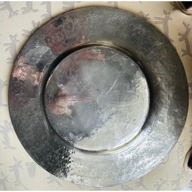 Item: Vintage Hand-Engraved Metal Charger Plate / Decorative Tray Material: Silver Tone Metal Style: Ornate Floral &...