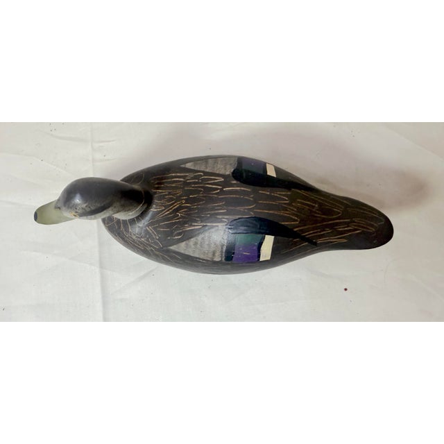 Folk Art Vintage 1983 Hand Carved Wood Clarence Bauer Miniature Duck Decoy Sculpture For Sale - Image 3 of 9