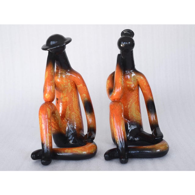 1990s Mid Century Style Abstract Sitting Man & Woman Ceramic Sculptures - A Pair For Sale - Image 5 of 18