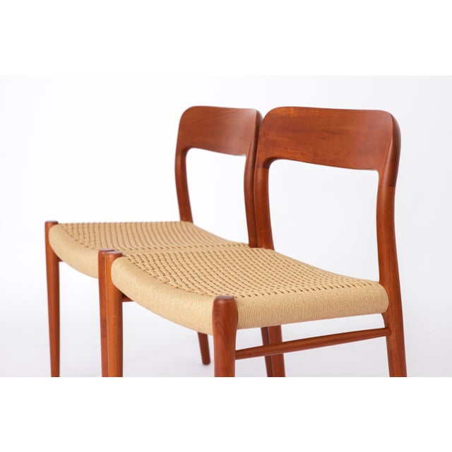 Large Danish Teak Dining Chairs Model 75 with Papercord Seats by Niels Otto (N. O.) Møller for J.L. Møllers, 1950s, Set of 8 For Sale - Image 6 of 12
