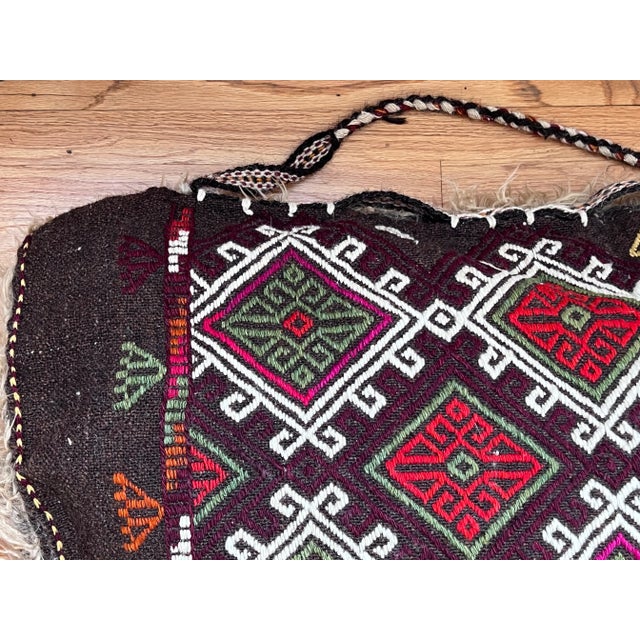 Brick Red Antique Kilim and Alpaca Floor Pillow For Sale - Image 8 of 10