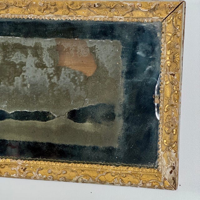 Antique Horizontal Long & Narrow Distressed Gilded Mirror For Sale - Image 4 of 14