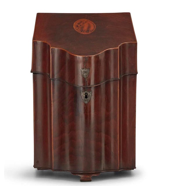 Antique George III Inlaid Mahogany Knife Box Tantalus Decanter Set For Sale - Image 4 of 7