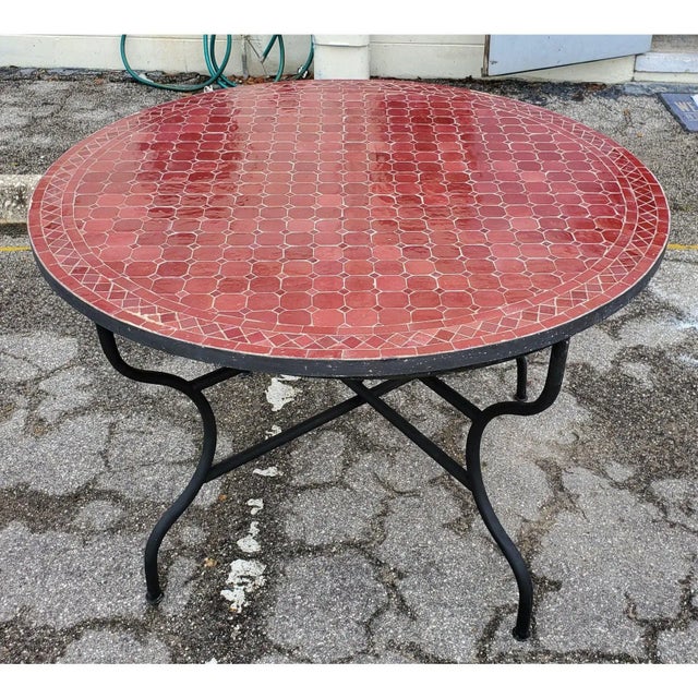 Sculpture Materials Moroccan 48" Round Burgundy Mosaic Coffee Table For Sale - Image 7 of 7