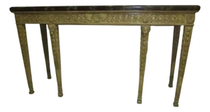 1980s Vintage Maitland Smith Console Table Carved Wooden Base Faux Marble Top