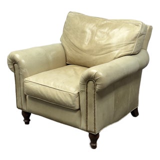 Benchmade Tipped Ivory Leather Arm Chair For Sale