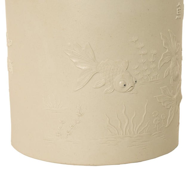 Antique Chinese Qing Biscuit Porcelain Scholar's Brush Pot Bitong Gold Fish 1850 For Sale - Image 12 of 16