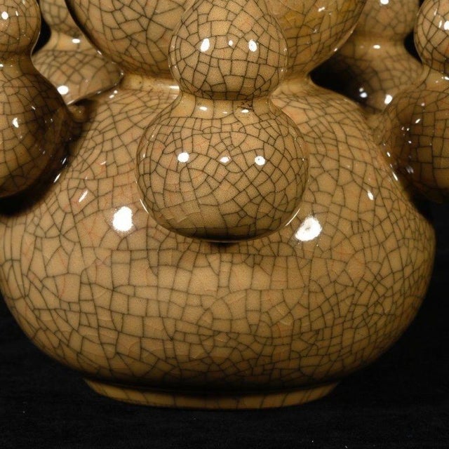 Beige Chinese Ge-Type Crackle Glaze Porcelain Multi-Gourd Vase For Sale - Image 8 of 9