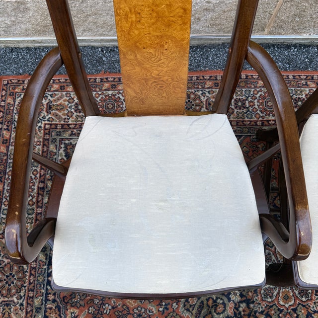 Late 20th Century Vintage Universal Furniture Asian Ming Style Armchair & Side Chair in Dark Brown & Burl Wood For Sale - Image 5 of 15