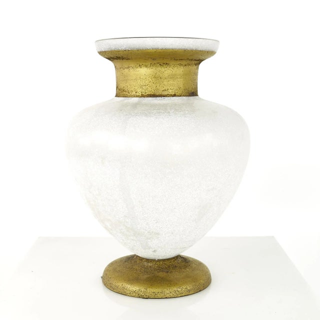 Mid-Century Modern Mid Century Frosted Art Glass With Gold Vase For Sale - Image 3 of 11