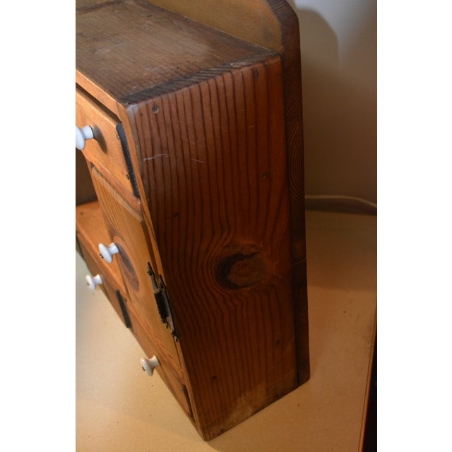 Wood VTG 1921 Furniture CoHandmade Wood Wall Cabinet W/Shelf 6 SML Drawers/2 Cupboards For Sale - Image 7 of 11