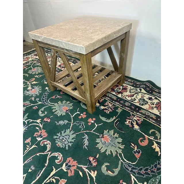 1990s Tiled Stone Top and Wood Base End Table For Sale In New York - Image 6 of 8