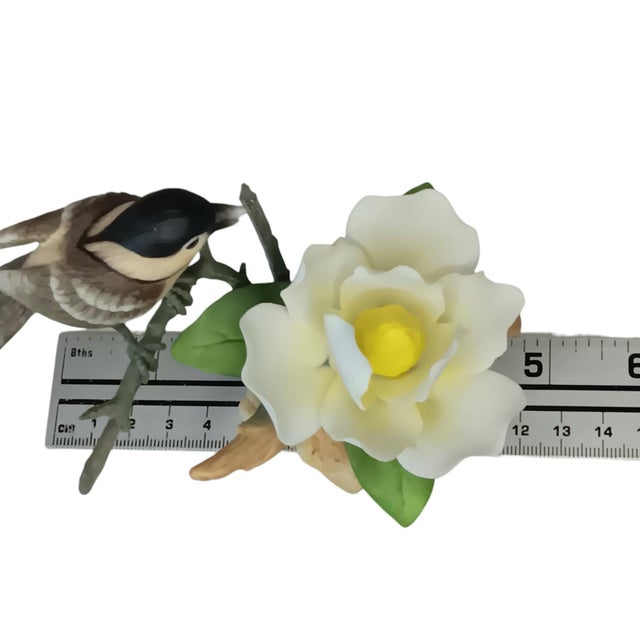 Rare Andrea by Sadek White Magnolia With Chickadee Porcelain Figurine With Box For Sale - Image 11 of 18