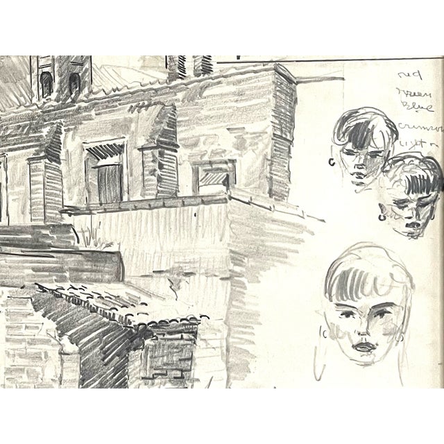 Leonard Scheu Impressionist Architectural Figures Signed Drawing Gouache For Sale - Image 4 of 11