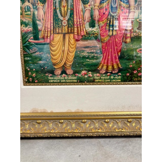 This is a beautiful vintage devotional print depicting Emperor Shri Narayan and Empress Shri Lakshmi, rendered in rich...
