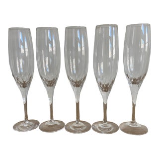 Set of 5 Orrefors Prelude Champagne Flutes - Hand-Blown Swedish Crystal For Sale