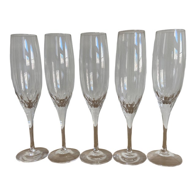 Set of 5 Orrefors Prelude Champagne Flutes - Hand-Blown Swedish Crystal For Sale
