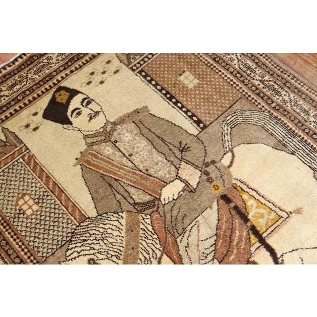 Vintage Brown Persian Tabriz Pictorial Horse Rug - 4' x 5'8" For Sale - Image 4 of 8