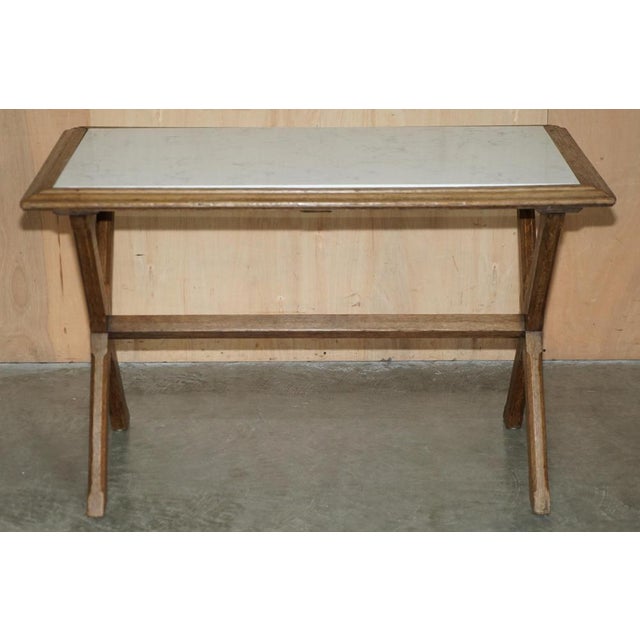 Antique Victorian Oak X Frame Dining Table with Marble Top, 1870s For Sale - Image 14 of 18
