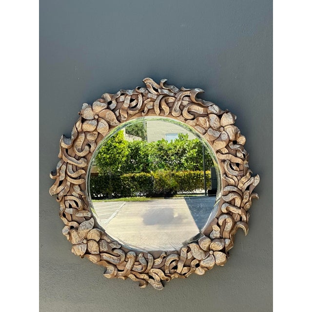 Vintage Washed Finish Floral Cloud Mirror For Sale - Image 10 of 12