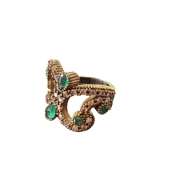 Intage Sterling Silver Ring W/ Natural Emerald and Diamond Size 4 For Sale In New York - Image 6 of 9