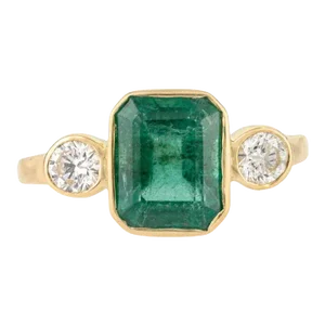 2.41 Ctw Natural Emerald Diamond Three Stone Engagement Ring Size 7 (All Sizes Available)