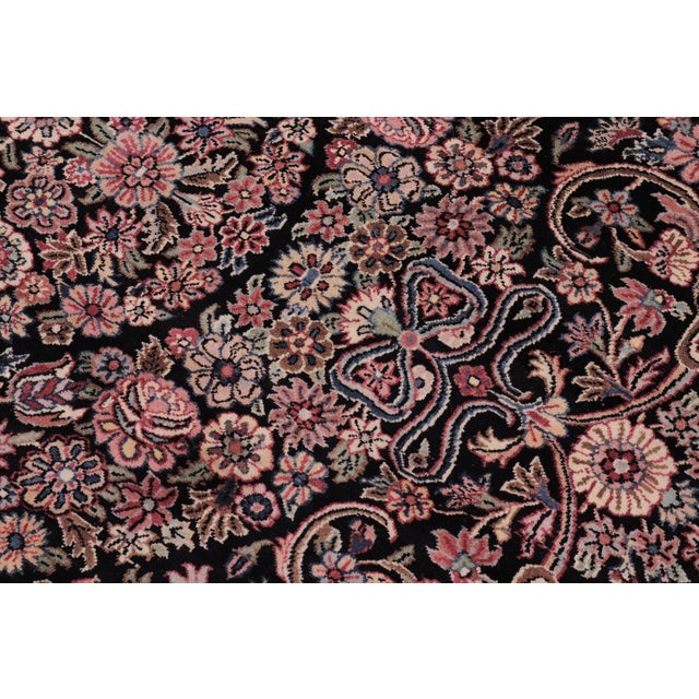 1990s Art Nouveau 1990's Pak-Persian Black/Pink Wool Round Rug- 8'1'' X 8'3'' For Sale - Image 5 of 9