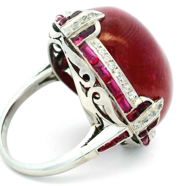 1970s Vintage Platinum Cabochon Ruby, Ruby and Diamond Statement Ring, Size 6.5 For Sale - Image 5 of 15