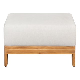 Paradiso Outdoor Solid Teak Wood Ottoman - Gray Fabric For Sale