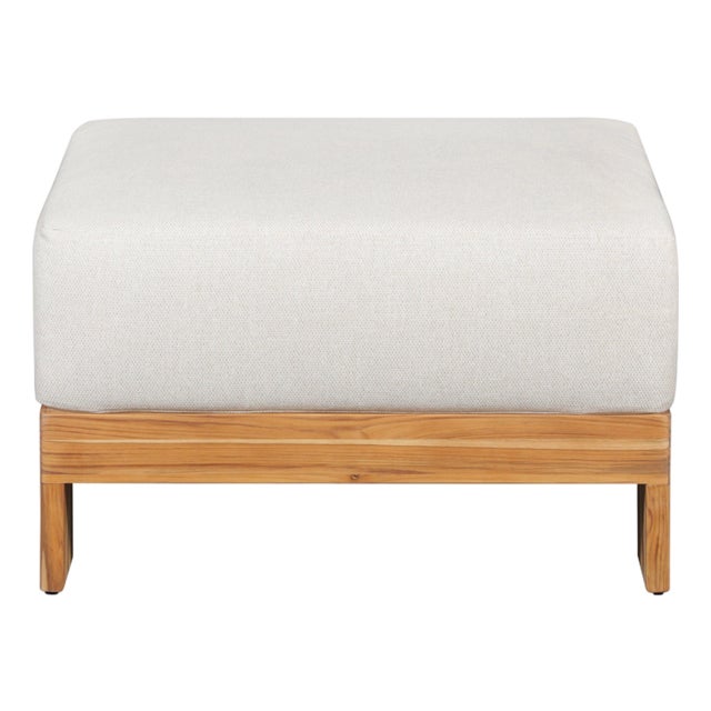 Paradiso Outdoor Solid Teak Wood Ottoman - Gray Fabric For Sale