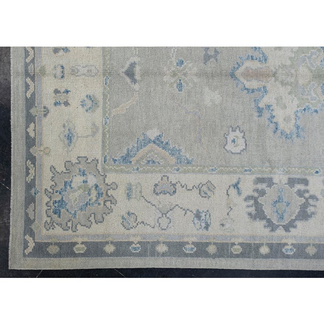 Turkish Oushak Rug Green & Blue Handwoven Wool Rug 5'3" X 6'11" For Sale - Image 4 of 9