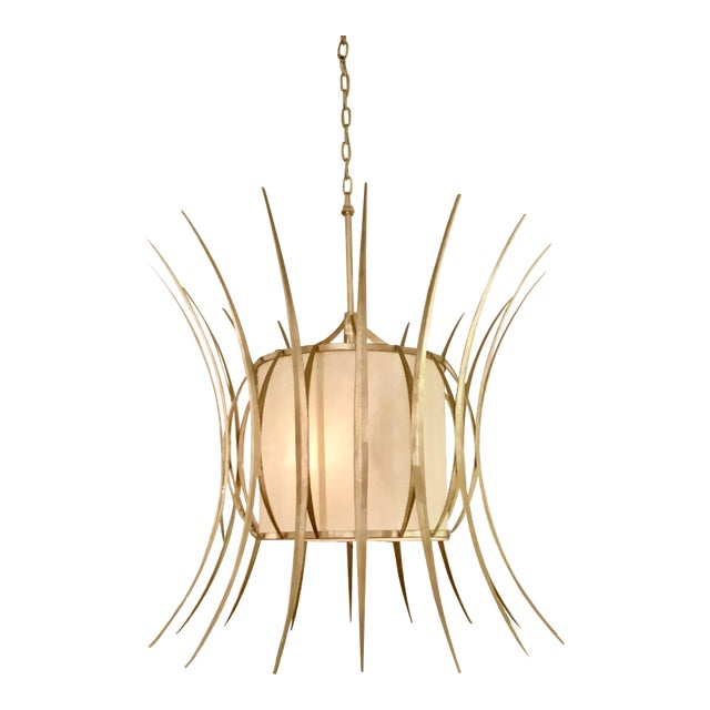 Currey & Co. Asian Modern Solene White and Silver Chandelier For Sale