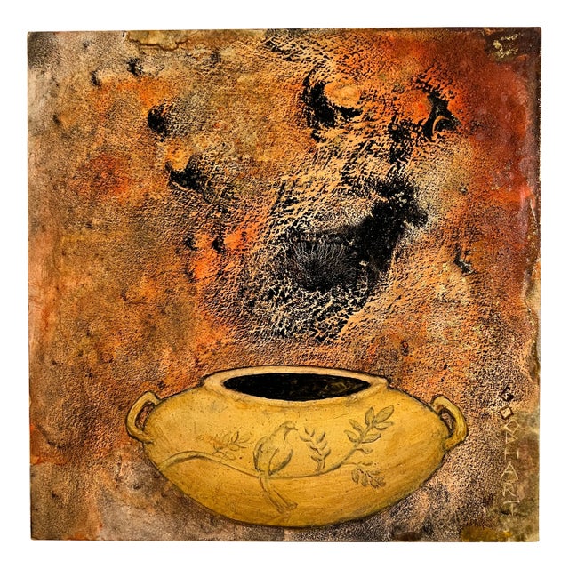 Contemporary Pot With Dove Painting For Sale