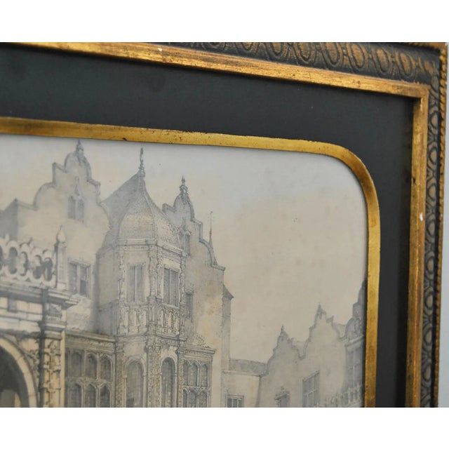 Original Antique Engraving Art of Flemish Royal Courtyard, B Altman & Co Wood Frame Chairish