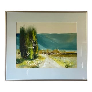 Late 20th Century Mid-Century Modern Abstract Landscape Mixed Media Painting by S. Shin - Framed For Sale