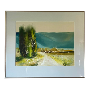 Late 20th Century Mid-Century Modern Abstract Landscape Mixed Media Painting by S. Shin - Framed