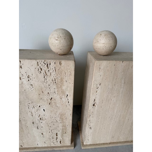 On Hold // 1980’s Postmodern Italian Geometric Travertine Dining Table Base - A Pair For Sale - Image 15 of 16