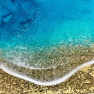 On The Beach by Ana Hefco | Mixed Media on wood panel Abstract depiction of ocean waves and sand. For Sale