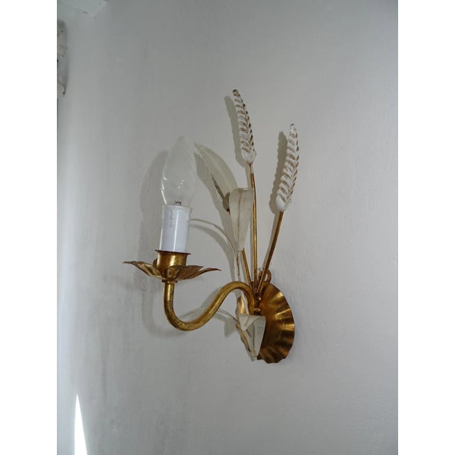 Hollywood Regency Mid-Century Wheat Hollywood Regency Italian Sconces C 1950 For Sale - Image 3 of 8