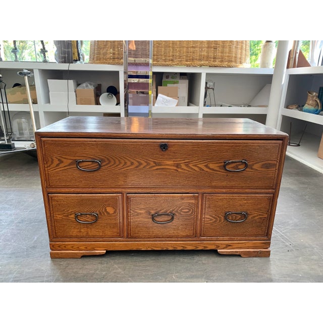 Early 20th Century Turn of the Century Tiger Maple Low Cabinet W/ Hand-Hammered Iron Pulls For Sale - Image 5 of 12