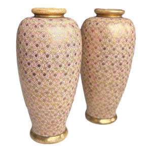 Pair of 19th Century Pink & Gold Meiji Period Kyo-Satsuma Vases