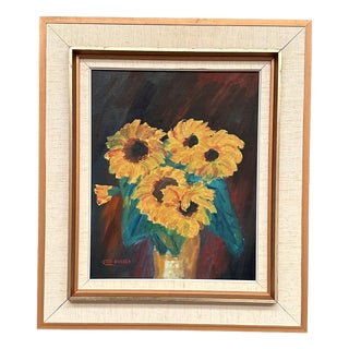Otto Hansén, Sunflowers, 1950s, Oil on Canvas, Framed For Sale