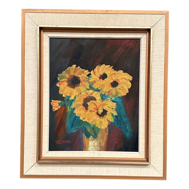 Otto Hansén, Sunflowers, 1950s, Oil on Canvas, Framed For Sale