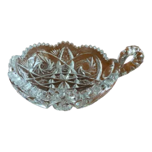 1910's American Brilliant Period Cut Pressed Glass Sawtooth Edged Compote With Handle Catchall